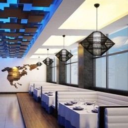 Lampada a sospensione in bambù design giroscopico