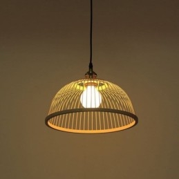 Lampada a sospensione in bambù moderna semplice, orientata verso il basso, 1 luce E26/E27