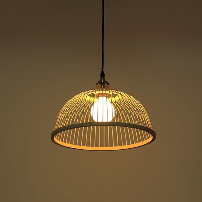Lampada a sospensione in bambù moderna semplice, orientata verso il basso, 1 luce E26/E27