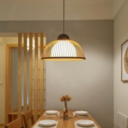 Lampada a sospensione in bambù moderna semplice, orientata verso il basso, 1 luce E26/E27