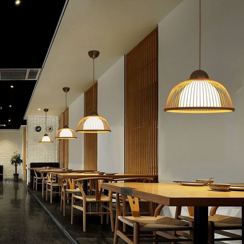 Lampada a sospensione in bambù moderna semplice, orientata verso il basso, 1 luce E26/E27