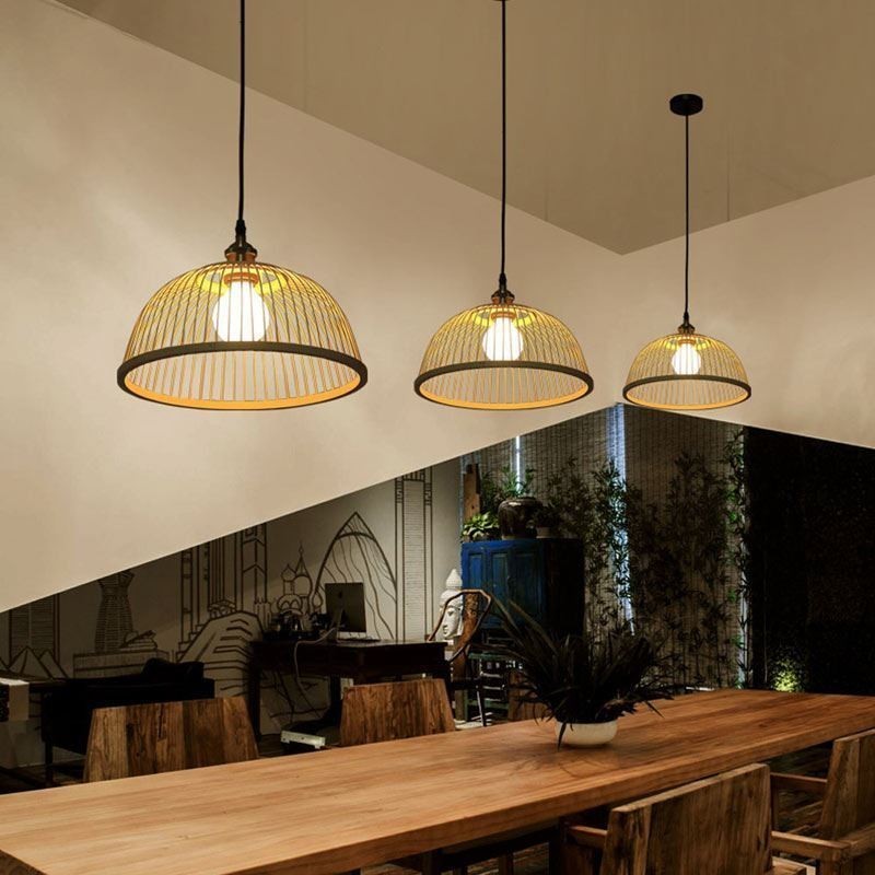 Lampada a sospensione in bambù moderna semplice, orientata verso il basso, 1 luce E26/E27