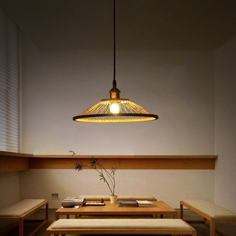 Lampada a sospensione in bambù intrecciato a mano, stile moderno semplice