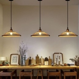 Lampada a sospensione in bambù intrecciato a mano, stile moderno semplice