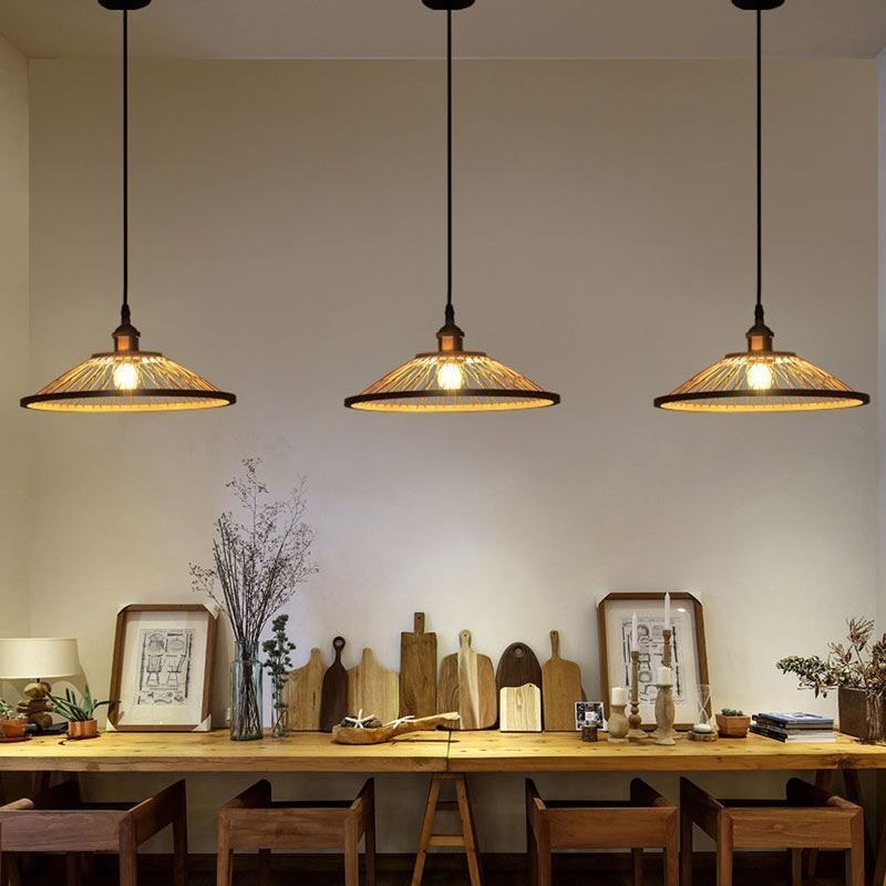 Lampada a sospensione in bambù intrecciato a mano, stile moderno semplice