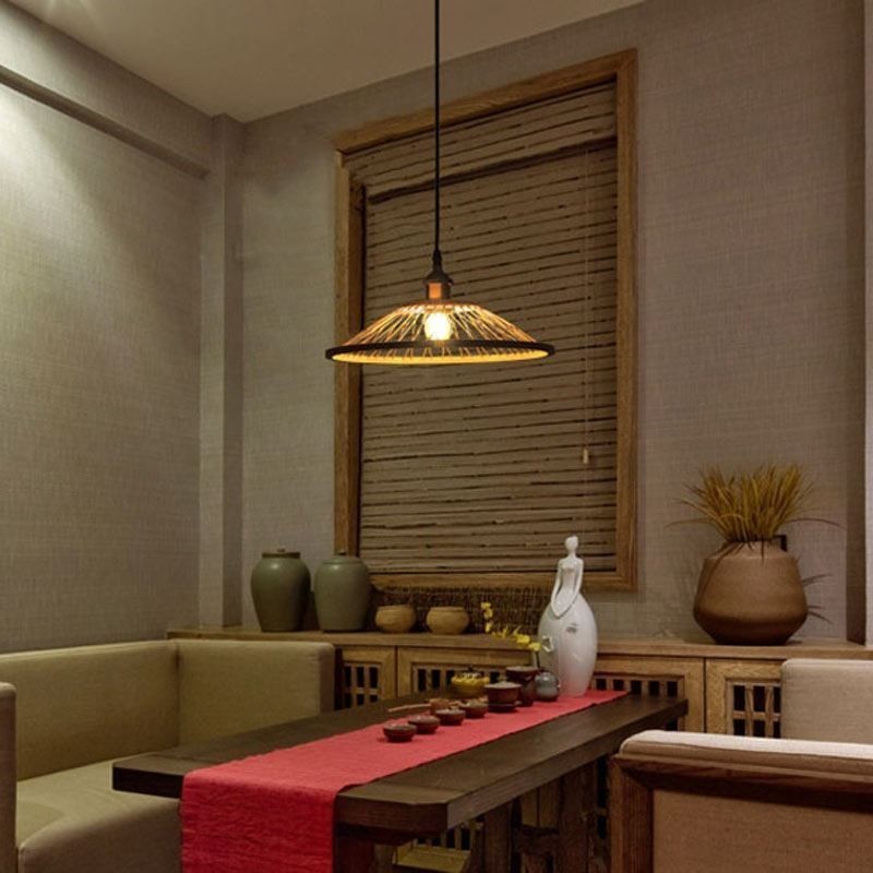 Lampada a sospensione in bambù intrecciato a mano, stile moderno semplice