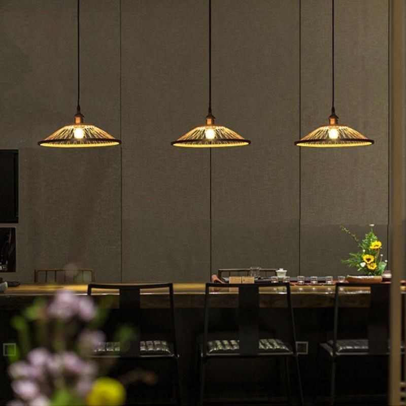 Lampada a sospensione in bambù intrecciato a mano, stile moderno semplice