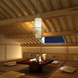 Lampada a sospensione in bambù fatta a mano, 1 luce, E26/E27, cavo 140 cm regolabile