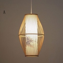 Lampada a sospensione in bambù fatta a mano, 1 luce, E26/E27, cavo 140 cm regolabile