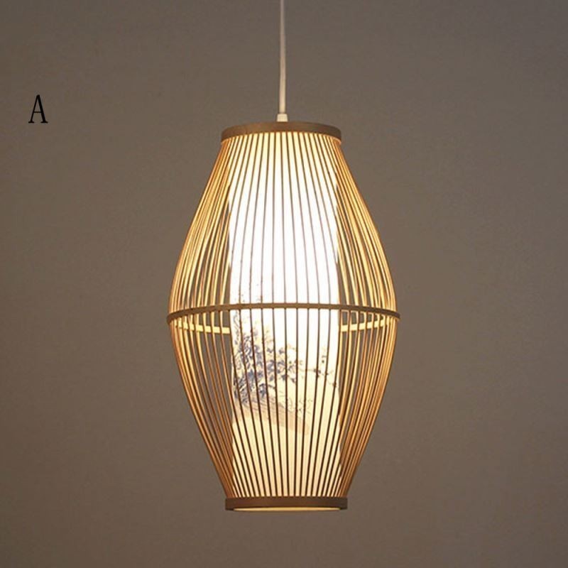 Lampada a sospensione in bambù fatta a mano, 1 luce, E26/E27, cavo 140 cm regolabile