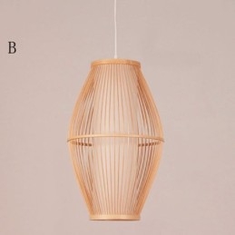 Lampada a sospensione in bambù fatta a mano, 1 luce, E26/E27, cavo 140 cm regolabile