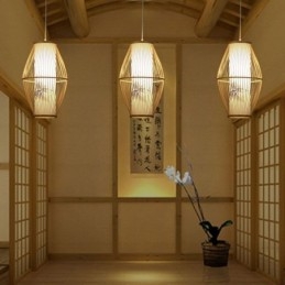 Lampada a sospensione in bambù fatta a mano, 1 luce, E26/E27, cavo 140 cm regolabile