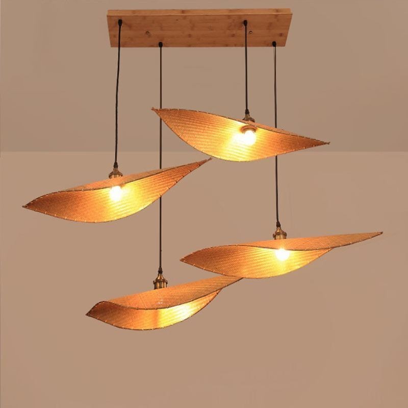 Lampada a sospensione a foglia in bambù, tessuta a mano, 1/2/3/4 luci, E26/E27