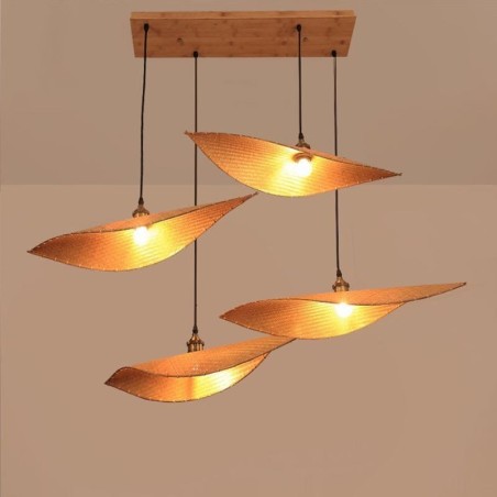 Lampada a sospensione a foglia in bambù, tessuta a mano, 1/2/3/4 luci, E26/E27