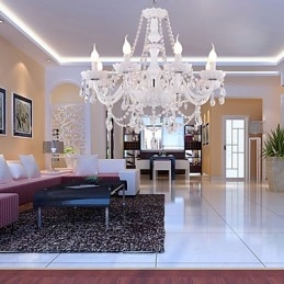 Lampadario moderno in cristallo bianco per soggiorno, 8 luci