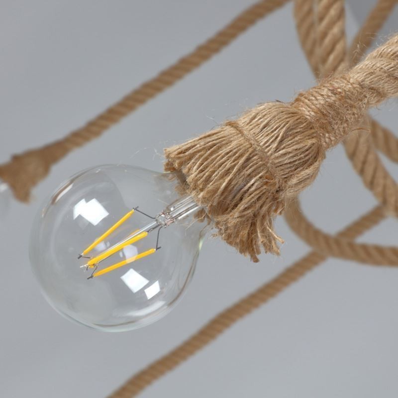 Lampadario a sospensione in corda di canapa stile vintage, 6 o 10 teste, E26/E27
