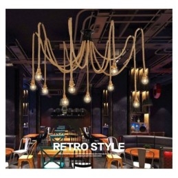 Lampadario a sospensione in corda di canapa stile vintage, 6 o 10 teste, E26/E27