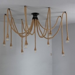 Lampadario a sospensione in corda di canapa stile vintage, 6 o 10 teste, E26/E27
