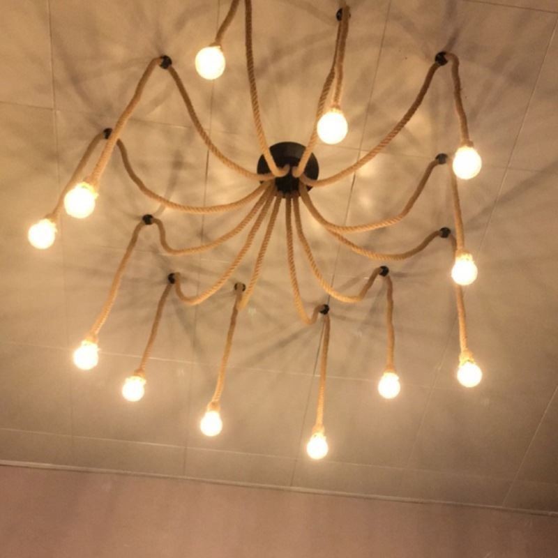 Lampadario a sospensione in corda di canapa stile vintage, 6 o 10 teste, E26/E27