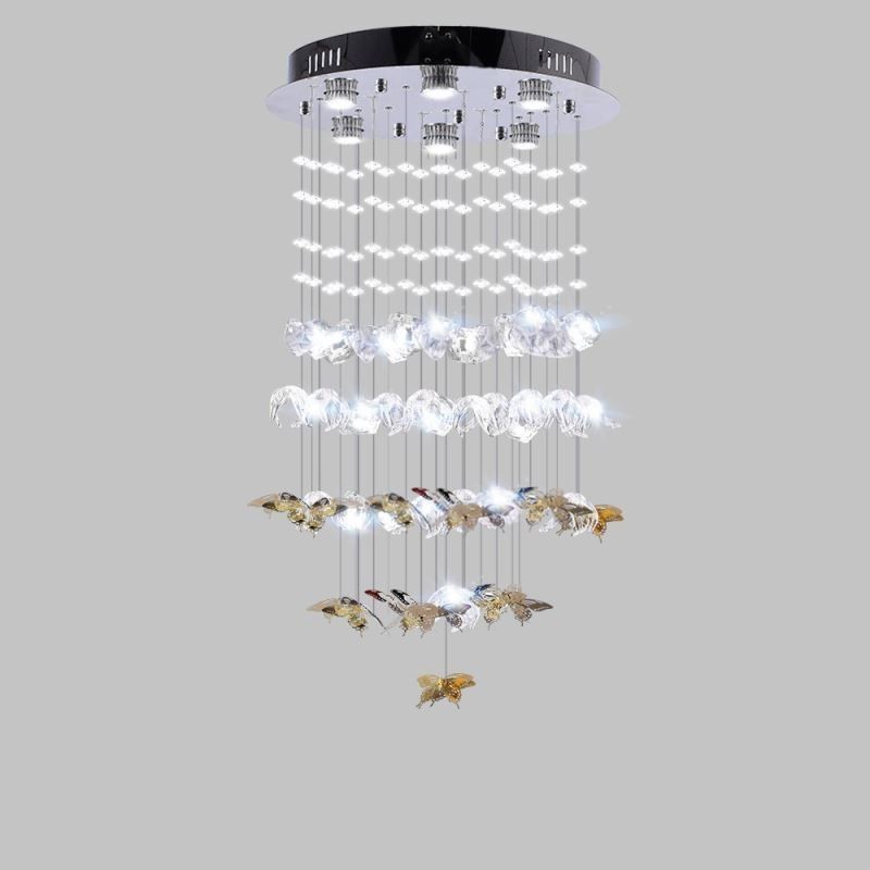 Lampada a sospensione nordica in vetro a farfalla, 6 luci GU10, 50 x 50 x 100 cm