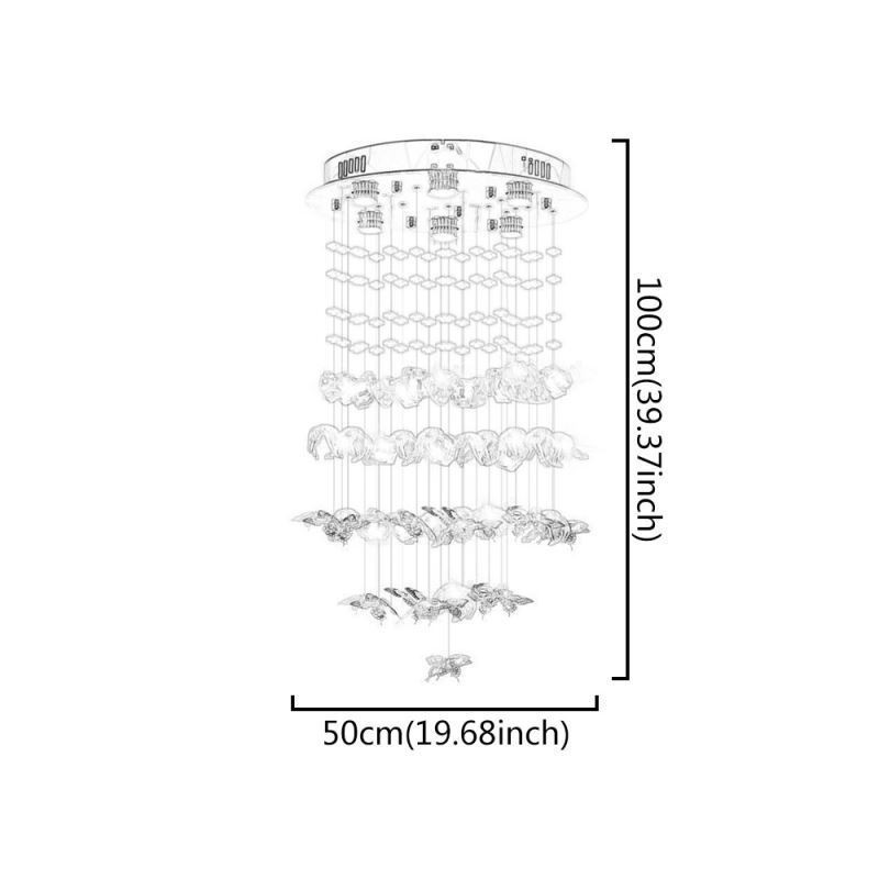 Lampada a sospensione nordica in vetro a farfalla, 6 luci GU10, 50 x 50 x 100 cm
