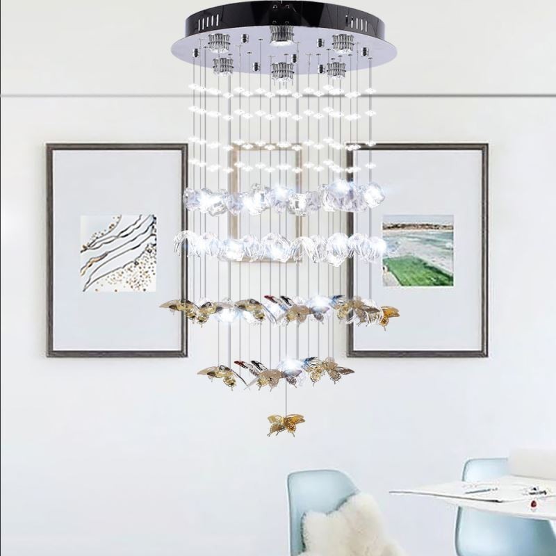 Lampada a sospensione nordica in vetro a farfalla, 6 luci GU10, 50 x 50 x 100 cm