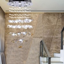 Lampada a sospensione nordica in vetro a farfalla, 6 luci GU10, 50 x 50 x 100 cm