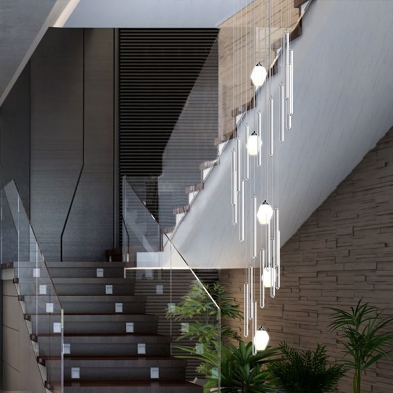 Lampadario a sospensione moderno a grappolo in cristallo per scale duplex 40×215 cm