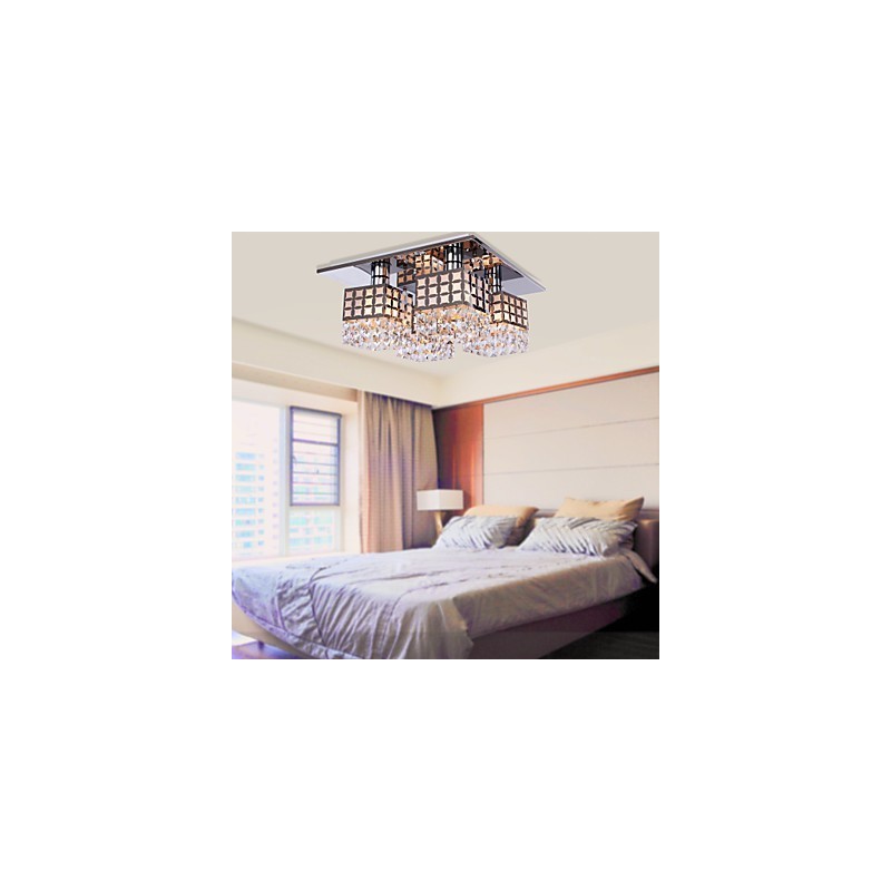 Lampadario a filo moderno in cristallo e acciaio inox Living 4 luci