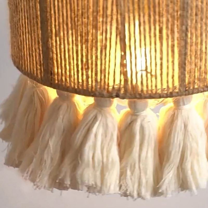 Lampada a sospensione in corda di canapa retrò con nappa, paralume da soffitto