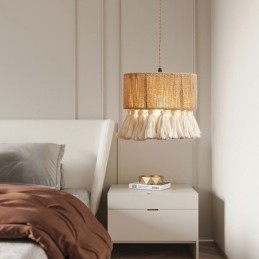 Lampada a sospensione in corda di canapa retrò con nappa, paralume da soffitto