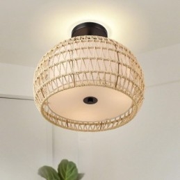 Lampada a soffitto rotonda in corda di carta e tessuto, 32 cm, 3 luci