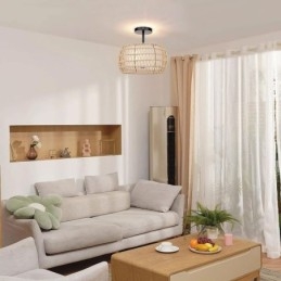Lampada a soffitto rotonda in corda di carta e tessuto, 32 cm, 3 luci