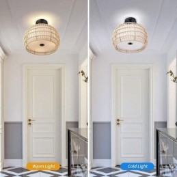 Lampada a soffitto rotonda in corda di carta e tessuto, 32 cm, 3 luci