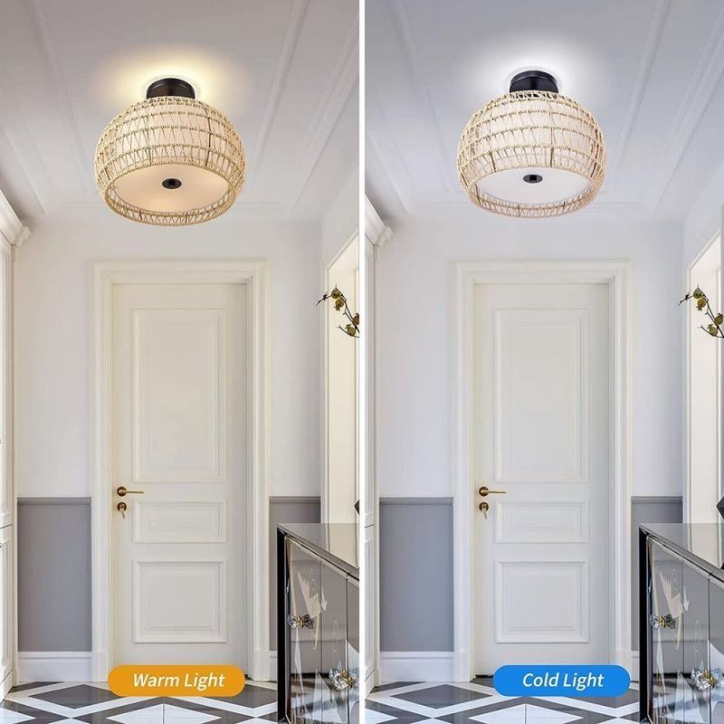 Lampada a soffitto rotonda in corda di carta e tessuto, 32 cm, 3 luci
