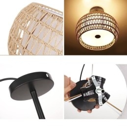 Lampada a soffitto rotonda in corda di carta e tessuto, 32 cm, 3 luci