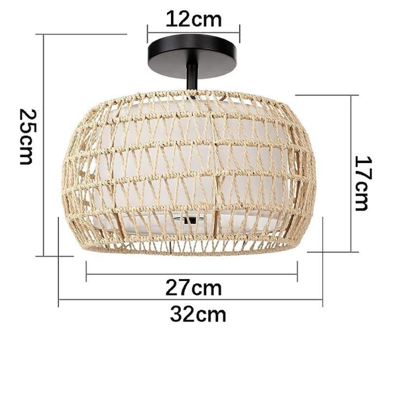 Lampada a soffitto rotonda in corda di carta e tessuto, 32 cm, 3 luci