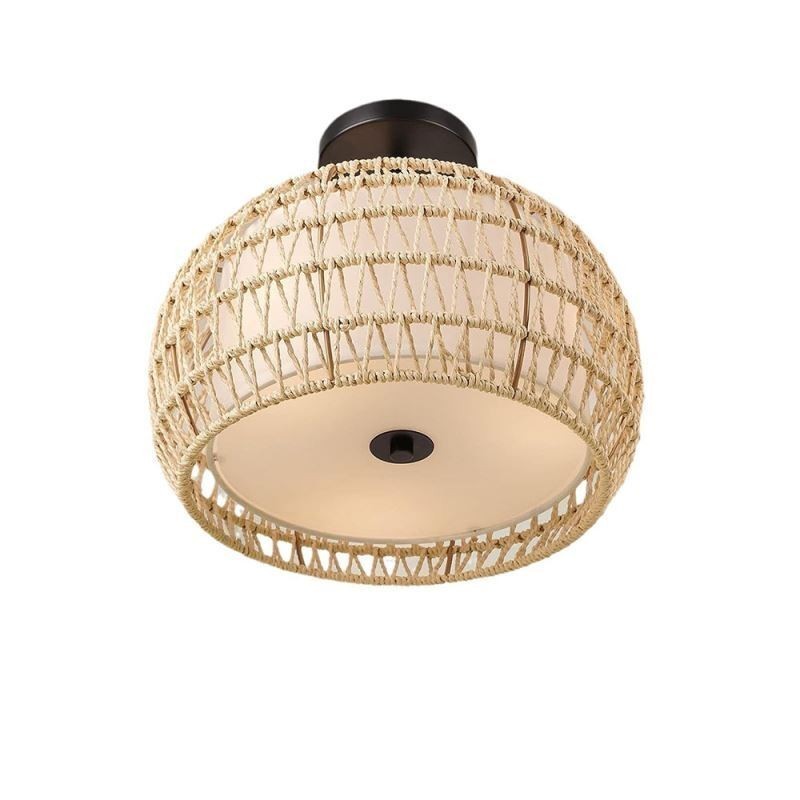 Lampada a soffitto rotonda in corda di carta e tessuto, 32 cm, 3 luci