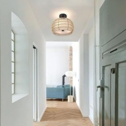 Lampada a soffitto rotonda in corda di carta e tessuto, 32 cm, 3 luci