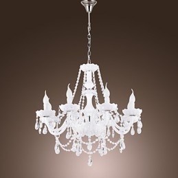 Lampadario moderno in cristallo bianco per soggiorno, 8 luci