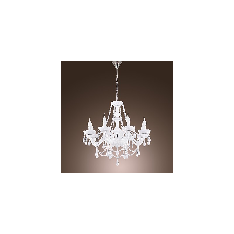 Lampadario moderno in cristallo bianco per soggiorno, 8 luci