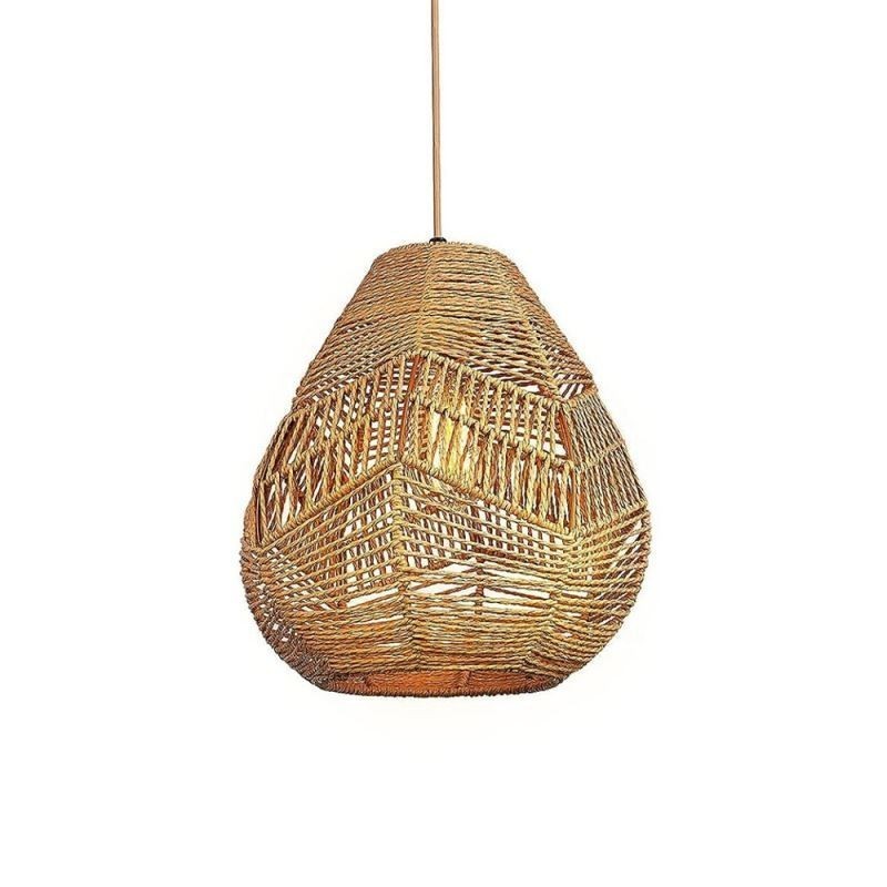 Lampada a sospensione nordica retrò con paralume intrecciato a mano in corda di carta naturale