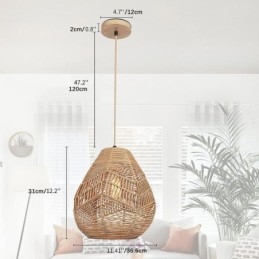 Lampada a sospensione nordica retrò con paralume intrecciato a mano in corda di carta naturale