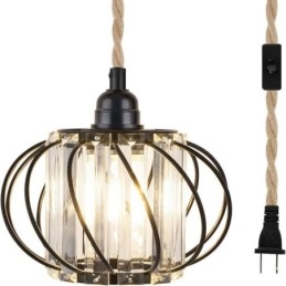 Lampada a sospensione retrò country in ferro con corda di canapa e spina