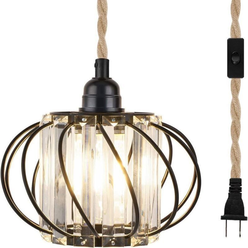 Lampada a sospensione retrò country in ferro con corda di canapa e spina