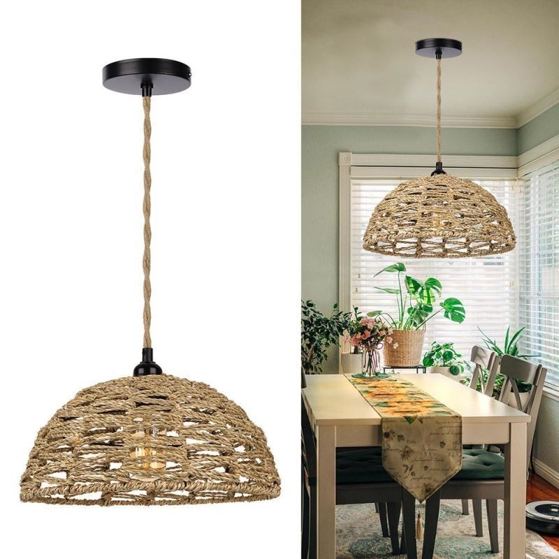 Lampada a sospensione rustica in corda di carta intrecciata a mano, paralume 30 cm