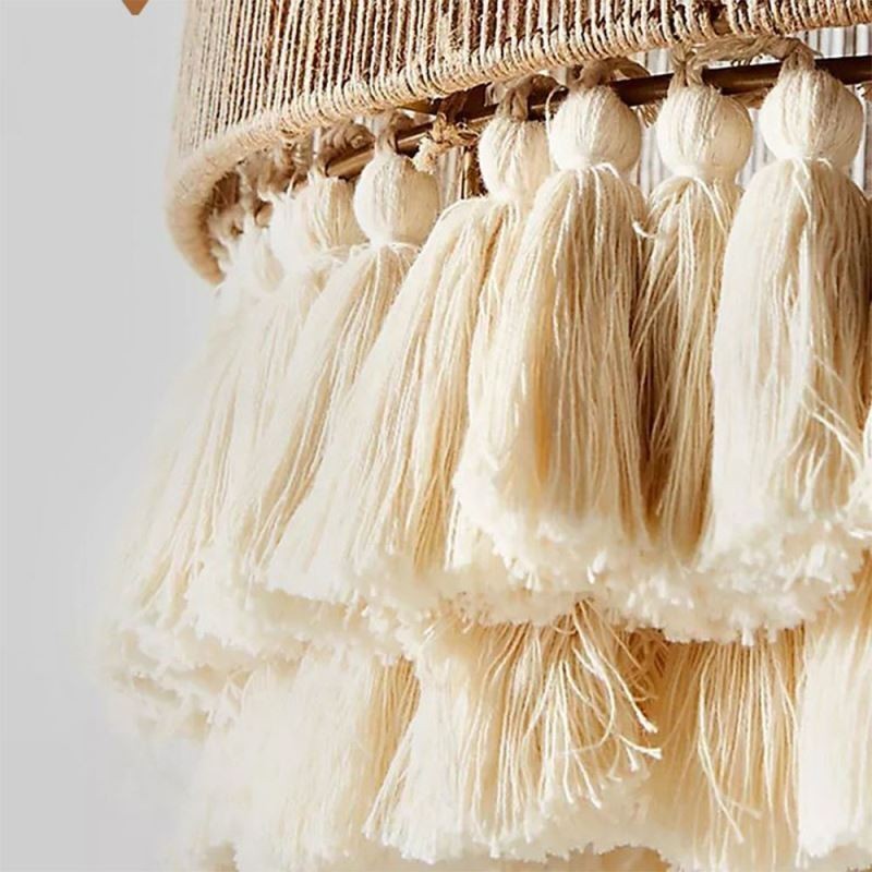 Lampada a sospensione rustica bohémien in corda di canapa con nappine