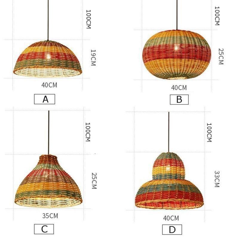 Lampada a sospensione in bambù e rattan intrecciato a mano con strisce colorate