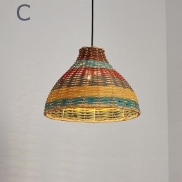 Lampada a sospensione in bambù e rattan intrecciato a mano con strisce colorate