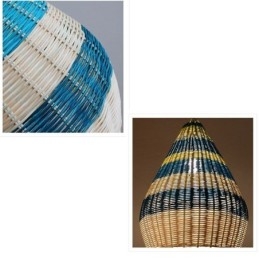 Lampada a sospensione in bambù e rattan intrecciato a mano a strisce
